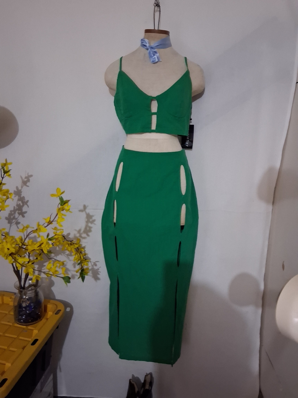 NWT SHEIN Sky Emerald Green Cutout Midi Skirt Set W/ Splits Size Large